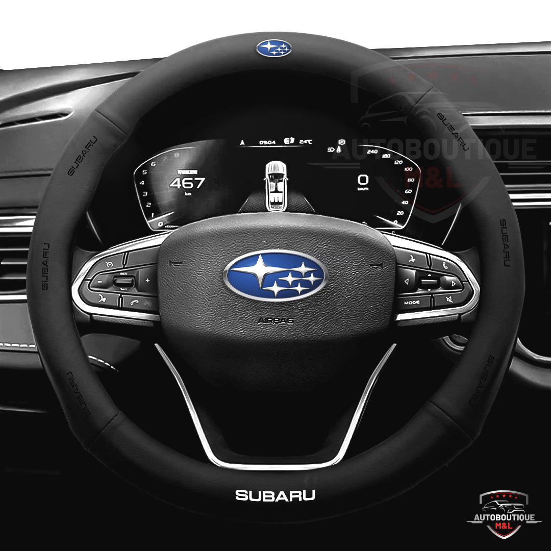 Forro de Timón 3d SUBARU con logo labrado en alto relieve con aplicación de fibra de carbono, calidad PREMIUM pídelos con el logo de tu carro🚗